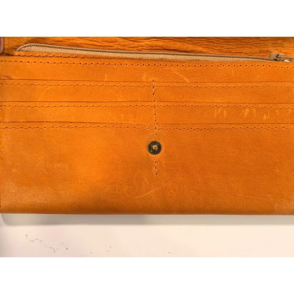 ABLE Cognac Leather Wristlet Wallet Snap Closure‎ Clutch Brown